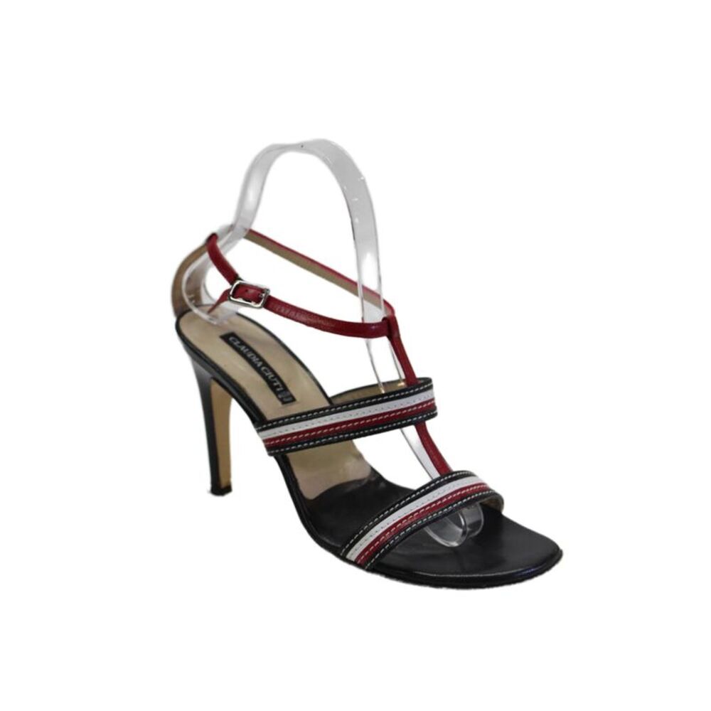 Claudia Ciuti Womens Leather Strappy High Heels Shoes Black Red Size 7M